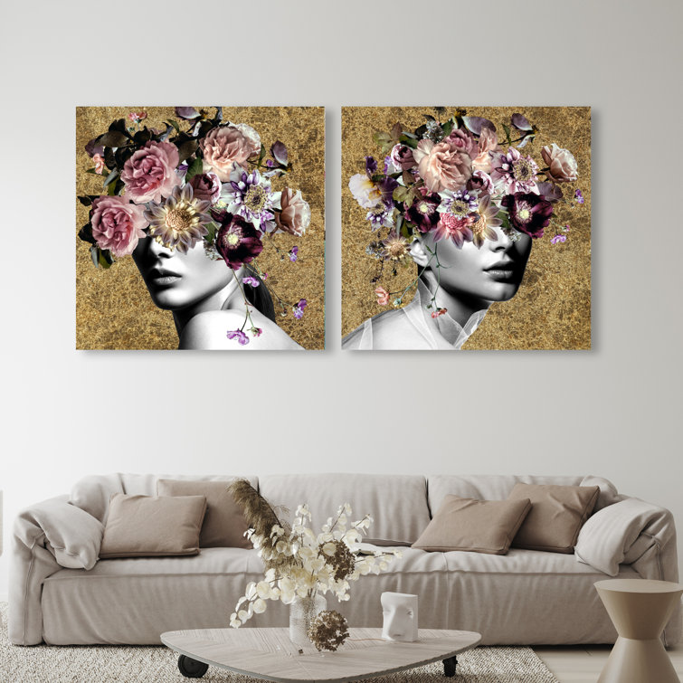 Oliver Gal Flower Flower Head Collage On Canvas 2 Pieces by Oliver